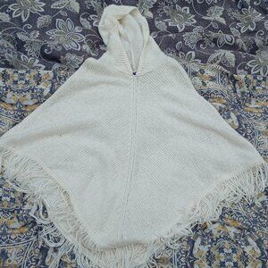 White Knitted Fringe Style Poncho